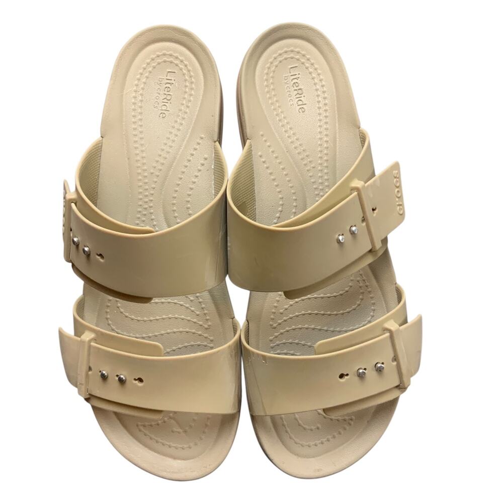 Crocs LiteRide Platform Slide Sandals Beige Womens Size 11 Comfort Casual